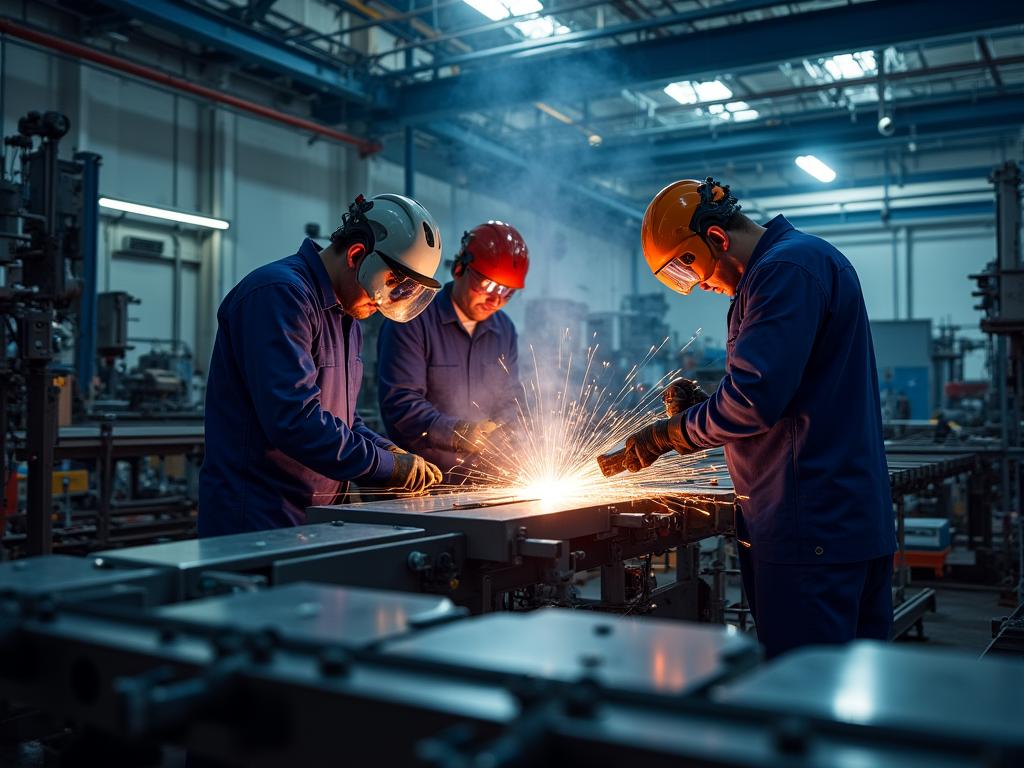 Atelier métallurgique moderne avec équipe qualifiée